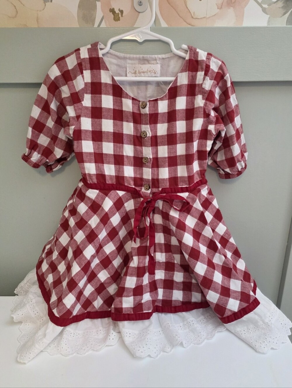 Well Dressed Wolf Red and White Plaid Style Dress 4t Fall Apple School